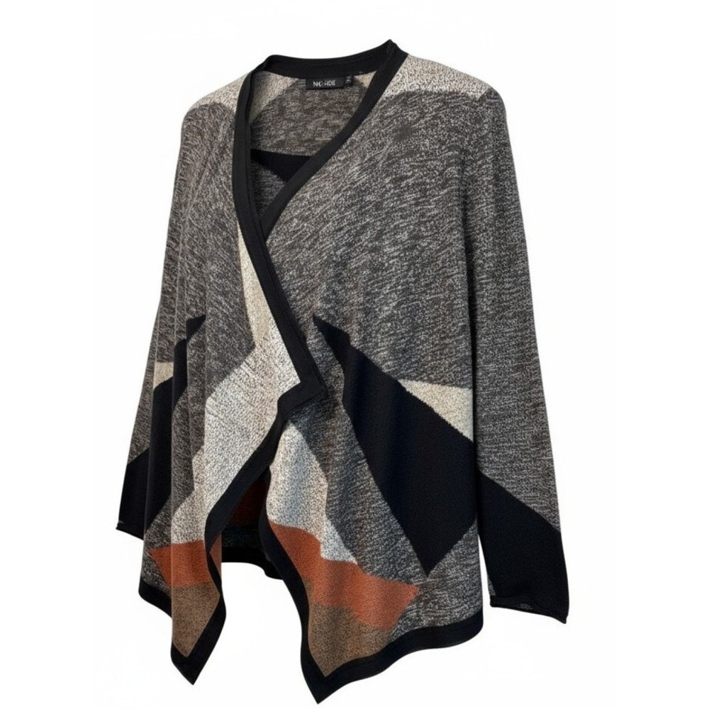 NIC+ZOE Cardigan Sweater Women's Petite Medium Geometric Print‎ Open Front